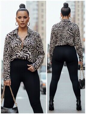 Forever 21 L Y2K Modern Contemporary Abstract Leopard Mobwife Mesh Tunic Blouse